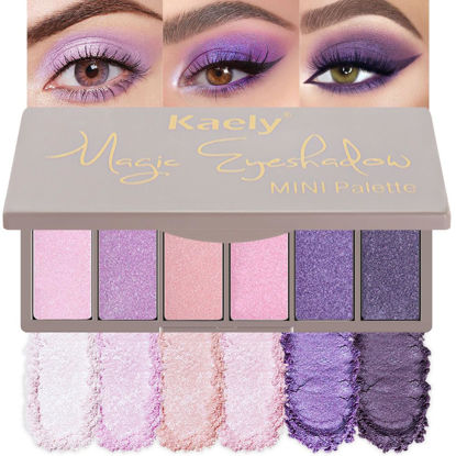 Picture of Kaely 6 Color Mini Eyeshadow Makeup Palette for Women, Purple Light Nude Baby Pink Violet Lavender Shimmer Eyeshadow Palette Natural Look Eye Long Lasting Pigmented Built in Mirror Travel Size 09