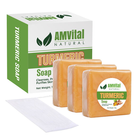 Picture of AMVital Turmeric Soap Bar for Face & Body - Natural Handmade Turmeric Soap, Premium Turmeric Face Wash