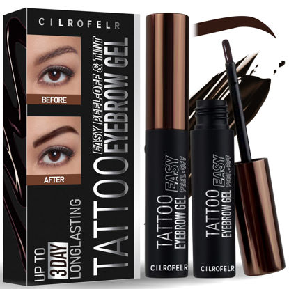 Picture of Cilrofelr Tattoo Peel Off Eyebrow Gel Tint, Semi Permanent Tattoo Brow Peel Off Tint Gel, Last Up to 3 Days, Waterproof, Transfer-proof, For Fuller & Defined Looking Brows, Dark Brown (2 Pack)