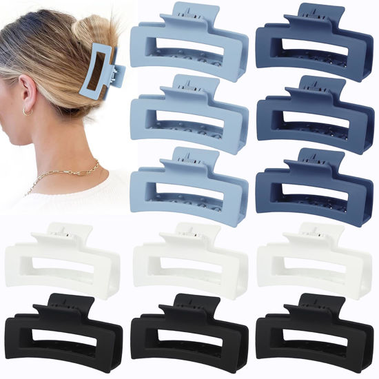 Picture of Sisiaipu 12 Pcs Medium Hair Clips, 3.5 Inch Square Claw Clips for Thick and Thin Hair - Blue