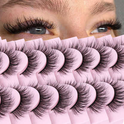 Picture of FANXITON False Eyelashes Fluffy Wispy Natural Look Lashes 15MM Cat Eye Lashes Short 10 Pairs 3D Faux Mink Eyelashes