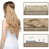 Picture of SARLA Burgundy Invisible Wire Hair Extensions with 3 Clips Synthetic Wavy Curly Hairpiece Adjustable Transparent Headband for Women 16 Inch Wine Red