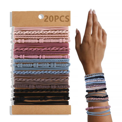 Picture of 20 PCS Boho Hair Ties, Bracelets Hair Ties for Thick or Thin Hair, 4 Styles Boho Ties for Ponytail Holders, 2.36’’ Hair Ties No-Damage, Multicolor