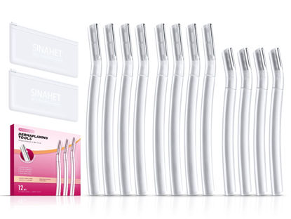 Picture of SINAHET Dermaplaning Tool (12 Count), Professional Face Razors for Women, Facial and Eyebrow Hair Removal, Gentle Skin Exfoliation Blade