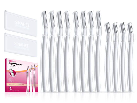Picture of SINAHET Dermaplaning Tool (12 Count), Professional Face Razors for Women, Facial and Eyebrow Hair Removal, Gentle Skin Exfoliation Blade
