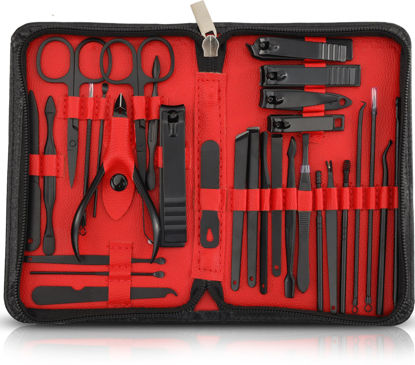 Picture of Utopia Care Manicure Kit Nail Clippers for Men and Women, 30 Piece Professional Stainless Steel Manicure Set with Nail Kit, Pedicure Kit and Nail Care Grooming Kit with Luxurious Travel Case - Red