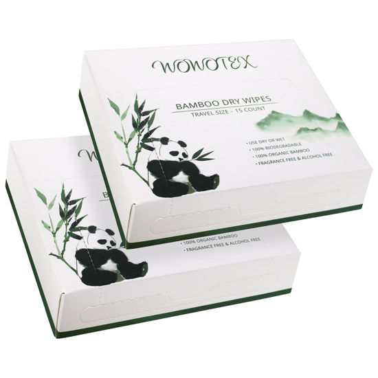 Picture of WOWOTEX Travel Size Bamboo Rayon Disposable Face Towel Biodegradable Large Dry Face Wipes 30 Count/2 Box Extra Thick Soft Clean Facial Towels for Facial and Body Cleansing, Travel, Camping