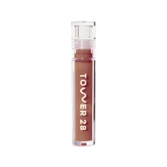 Picture of Tower 28 ShineOn Milky Lip Jelly, ALMOND, Non-Sticky, Hydrating Vegan Lip Gloss in Milky Chocolate, Apricot and Raspberry Seed Oil, Moisturizing, Clean, Cruelty Free