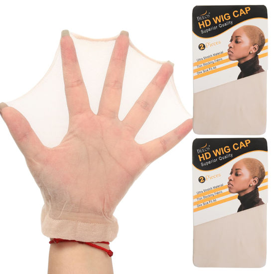 Picture of BEEOS Nude Skinlike HD Wig Cap, 4 Pieces Invisible and Sheer Breathable Ultra-thin Stretchy Stocking Caps for Lace Front Wigs, Bald Cap for Women