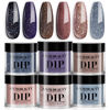 Picture of AZUREBEAUTY Dip Powder Nail Set 6 Colors Dark Light Blue Purple Brown Wine Red Shimmery Sparkle Shiny Fall Winter Dipping Powder Starter Kit French Nail Art Manicure Salon No Need Nail Lamp Cured