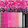 Picture of 9000PCS Flatback Pearls and Rhinestones for Crafting, Dark Pink Mixed Size 3-10mm Resin Rhinestones and Half Pearls for Bedazzling, Nail Art and Decoration with Tweezer and Pickup Pencil