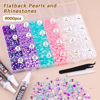 Picture of 9000PCS Flatback Pearls and Rhinestones for Crafting, Pink Purple 3-10mm Resin Rhinestones and Half Pearls for Bedazzling, Nail Art and Dec with 3pcs B7000 Jewelry Glue, Tweezer and Pickup Pencil