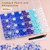 Picture of 9000PCS Flatback Pearls and Rhinestones for Crafting, Dark Blue Mixed Size 3-10mm Resin Rhinestones and Half Pearls for Bedazzling, Nail Art and Decoration with Tweezer and Pickup Pencil