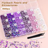 Picture of 9000PCS Flatback Pearls and Rhinestones for Crafting, Purple Mixed Size 3-10mm Resin Rhinestones and Half Pearls for Bedazzling, Nail Art and Decoration with Tweezer and Pickup Pencil