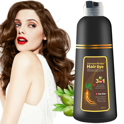Picture of Chestnut Brown Hair Dye Shampoo 3 in 1 for Women, Champu Para Canas for Gray Hair Coverge Hair Easy Ammonia-Free 500ml(17.6 Fl Oz)