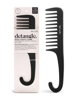 Picture of Kitsch Wide Tooth Detangler Comb - Curved Handle for Curly, Wet & Thick Hair, Black Shower Comb for Women
