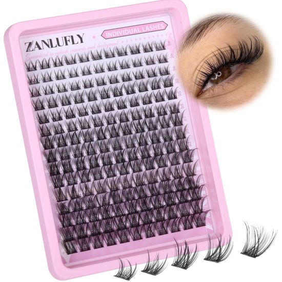 Picture of Lash Clusters Wispy Eyelash Clusters Natural C Curl DIY Lash Extension zanlufly 180Pcs Thin Band Individual Lashes Eyelash Extensions (8-16MM)