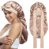 Picture of AWAYTR Long Satin Bonnet for Women - Double Layer Elastic Silk Bonnet for Braids Hair Sleeping Cap with Tie Band (Champagne)