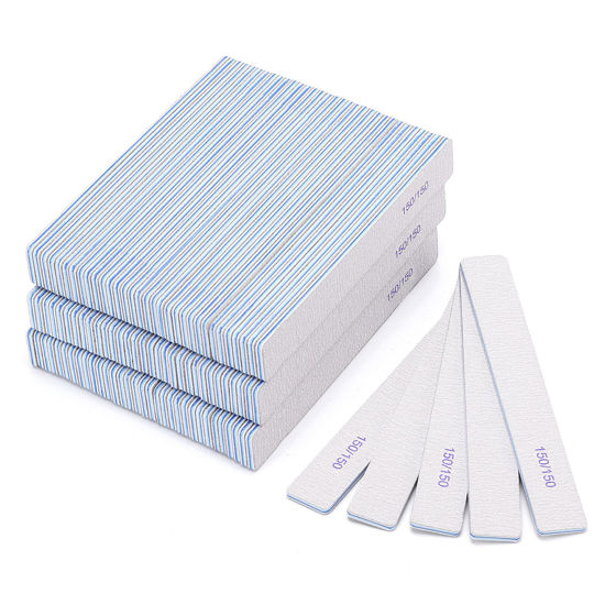 Picture of 100 Pieces Rectangle Nail Files 150/150 Grit Reusable Buffering Files Double Sided Emery Boards for for Acrylic Nails, Gel Nails, Natural Nails
