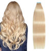 Picture of SUYYA Tape in Hair Extensions Human Hair 50g/pack 20pcs Straight Seamless Skin Weft Tape in Real Human Hair Extensions(20inch 16# Light Blonde)