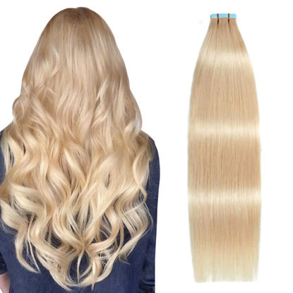 Picture of SUYYA Tape in Hair Extensions Human Hair 50g/pack 20pcs Straight Seamless Skin Weft Tape in Real Human Hair Extensions(20inch 16# Light Blonde)
