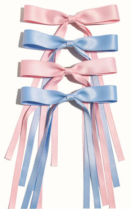 Picture of 4pcs Hair Clips for Women Tassel Ribbon Bowknot Hair Clips with Long Tail, Women Hair Clip for Girl, Solid Hair Clips Long Hair Accessories Barrettes Claw Hair Clips with Bow (Pink Light Blue)