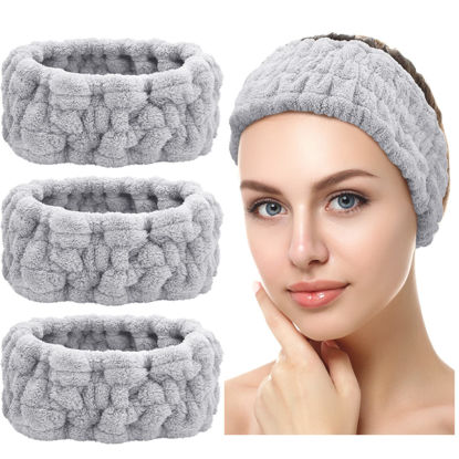 Picture of Chuangdi 3 Pieces Spa Headband for Women Facial Makeup Headband Soft Terry Cloth Hairband for Washing Face Mask Spa Shower Gifts(Gray)