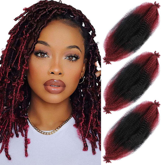 Picture of Afro Twist Hair Springy Afro Twist Hair 16 Inch 3 Packs Pre Fluffed Spring Twist Hair Pre Stretched Wrapping Hair for Soft Locs Hair Extensions (16 Inch (Pack of 3), 1B/BUG#)