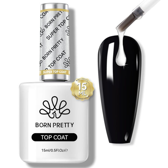 Picture of Born Pretty Gel Nail Polish No Wipe Top Coat-15ml Clear Nail Polish Shiny Long Lasting Top Gel for Clear Nail Gel and Acrylic Nails, for Home DIY and Nail Salon