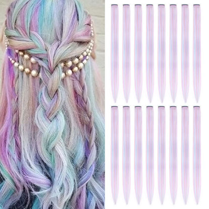 Picture of KGBFASS Colored Clip in Hair Extensions Long Straight Colorful Hair Pieces Synthetic Rainbow Hairpieces for Kids (16pcs)