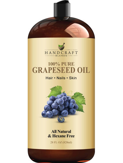 Picture of Handcraft Blends Grapeseed Oil - Cold-Pressed 28 Fl Oz - 100% Pure and Natural - Premium Grade Carrier Oil for Skin and Hair - Hair and Body - Massage - Hexane-Free