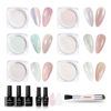 Picture of Beetles 6 Colors Chrome Nail Powder Aurora Pearl Kit with Base Top Coat Color Gel Polish-Iridescent Glazed Donut Chrome Nail Powder Metallic Mirror Effect Mermaid Glitter Kit for Nail Art Design
