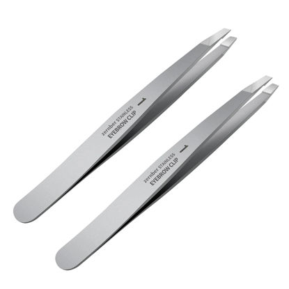 Picture of Flat and Slant Tip Tweezers of 2 Pack, Stainless Steel Precision Tweezer for Women Eyebrow & Hair Removal