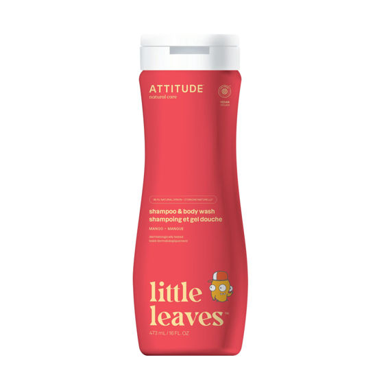 Picture of ATTITUDE Shampoo and Body Wash for Kids, EWG Verified Hair and Body Cleanser, Dermatologically Tested Soap, Plant and Mineral Based Bath Products, Vegan, Mango, 16 Fl Oz