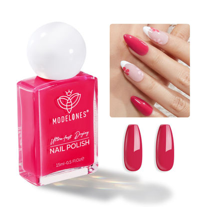 Picture of modelones Hot Pink Nail Polish, Magenta Pink 15 ml Quick Dry Nail Lacquer Strengthener Long Last Shine Fingernail Toe Nail Art DIY Home Travel Manicure Gift for Women Girls 0.5 Fl Oz