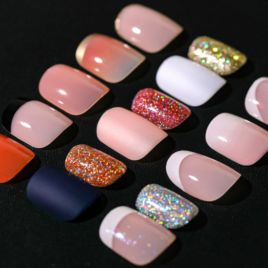 Picture of Teenitor Short Press on Nails, 312pcs French Nail Manicure Kit, False Nails with Design, French Tip Nails Extra Short Square Nails Press ons