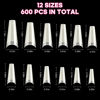 Picture of 600PCS Half Cover Coffin Nail Tips - Acrylic Nail Tips, krofaue 12 Size Natural Half Cover Nail Tips, Half Cover Acrylic False Nail Tips With Box for Nail Tips Art Salons and Home DIY