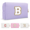 Picture of Personalized Makeup Bag Initial A-Z Preppy Patch Bag,Small PU Leather Travel Cosmetic Bag Pouch with Zipper,Purple Cute Toiletry Bag,Gift Ideal for Teen Girls Women Birthday Friend Mom,Latter B