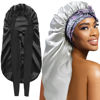 Picture of 2Pack Bonnets for Black Women Braid Bonnet, Large Long Bonnet Satin Bonnet for Braids,Black Women Silk Bonnet with Stretchy Tie Band Braid Bonnet for Sleeping Extra Long (Black & Light Green Pattern