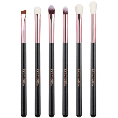 Picture of Eye Makeup Brush Set, 6 Pcs Professional Blending Eyeshadow Makeup Brushes for Concealer Eyebrows Eyeliner, Soft Hairs & Wood Handle (black and rose gold)…