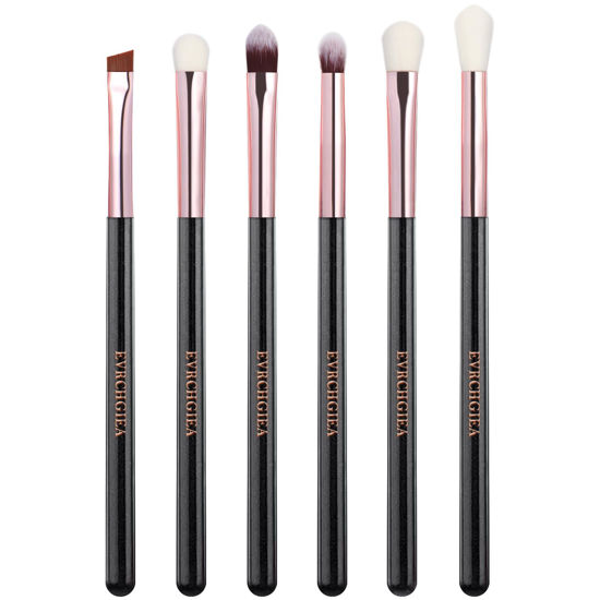 Picture of Eye Makeup Brush Set, 6 Pcs Professional Blending Eyeshadow Makeup Brushes for Concealer Eyebrows Eyeliner, Soft Hairs & Wood Handle (black and rose gold)…