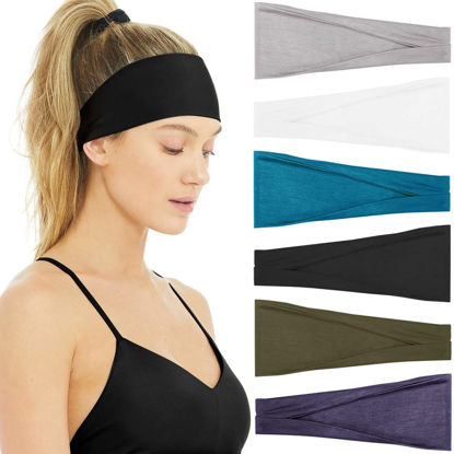 Picture of Huachi Women's Headbands Athletic Yoga Workout Sports Exercise Elastic Non Slip Sweatbands Women Summer Cloth Hair Bands Plain Colors