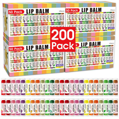 Picture of AZEN 200 Pack Lip Balm, Natural Lip Balm Bulk, Lip Care Product, Moisturizing Lip Balm for dry cracked lips - 12 Flavors