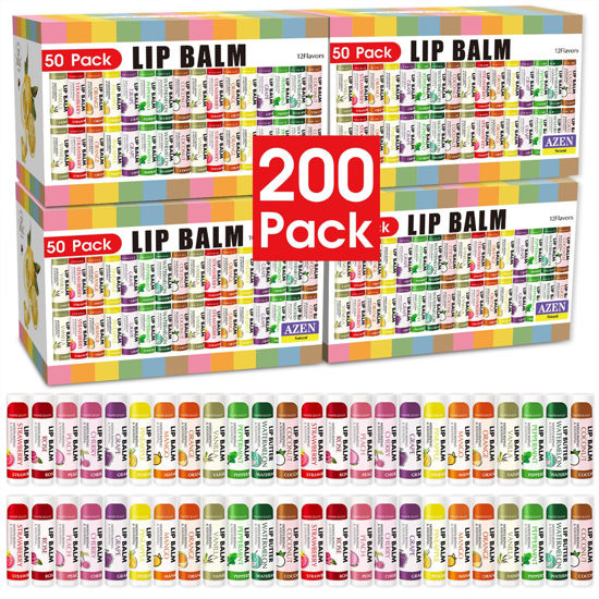 Picture of AZEN 200 Pack Lip Balm, Natural Lip Balm Bulk, Lip Care Product, Moisturizing Lip Balm for dry cracked lips - 12 Flavors
