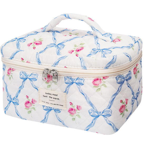 Picture of Large Makeup Bag, Cute Cosmetic Bag for Women Girls, Floral Coquette Aesthetic Toiletry Bag, Travel Make Up Organizer Bag (Blue Butterfly)
