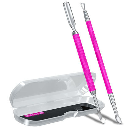 Picture of 2PCS Metal Rose Pink Cuticle Pusher and Cutter Remover Salon Quality Stainless Steel Gel Nail Polish Peeler Scraper Durable Manicure and Pedicure Cleaner Tool For Fingernail and Toenail