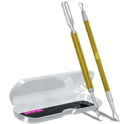 Picture of 2PCS Metal Mineral Gold Cuticle Pusher and Cutter Remover Salon Quality Stainless Steel Gel Nail Polish Peeler Scraper Durable Manicure and Pedicure Cleaner Tool For Fingernail and Toenail