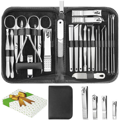 Picture of Manicure Set, Professional Nail Clippers Pedicure Kit 26 Pieces Nail Care Tools for Travel & Grooming (silver white)