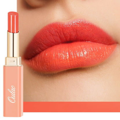 Picture of Oulac Moisturizing Shine Orange Red Lipstick for Women - 2 in 1 Orange Red Glossy Tinted Lip Balm, Hydrating Winter Lipstick for Dry Lips,Shine Juicy Finish Vegan 2.2g/0.07oz (12)
