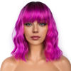 Picture of LANCAINI Colourful Short Bob Wigs with Bangs for Women Loose Wavy Wig Curly Wavy Shoulder Length Bob Synthetic Cosplay Wig for Girl Colorful Costume Wigs, Black-Rose mixed Purple